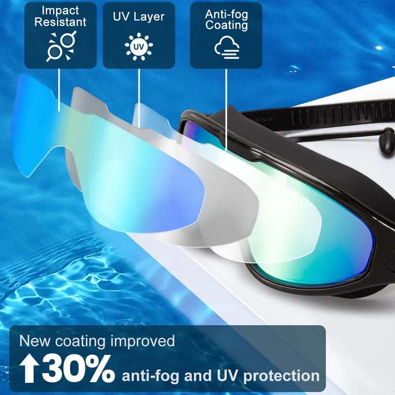 Zwembril Wide View Antifog Zwart Roze Blauw Zilver Volwassenen UV-bescherming Comfortabel Zwemmen Recreatie | Sulvida