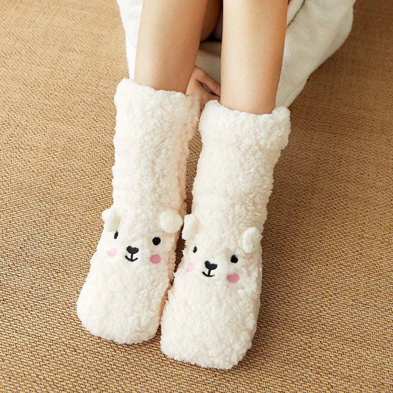 Zachte Warme Sokken met Berenprint Antislip Fluffy Pluche Huissokken Winter Dames Heren Comfortabel Thuis | Sulvida