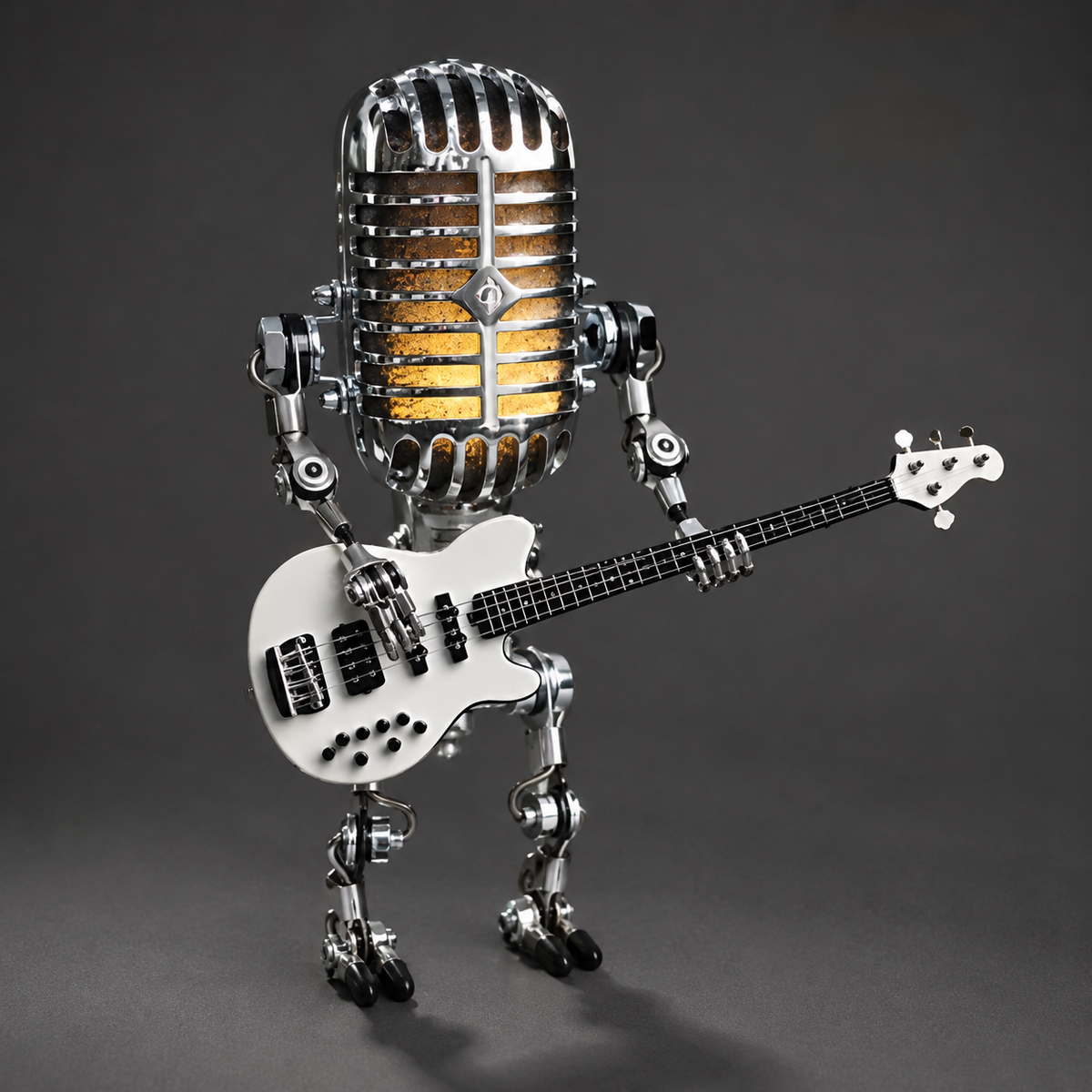 Metalen Tafellamp Robot met Gitaar – Dimbaar Design voor Bureau of Nachtkastje – Speelse Sfeerverlichting | Sulvida