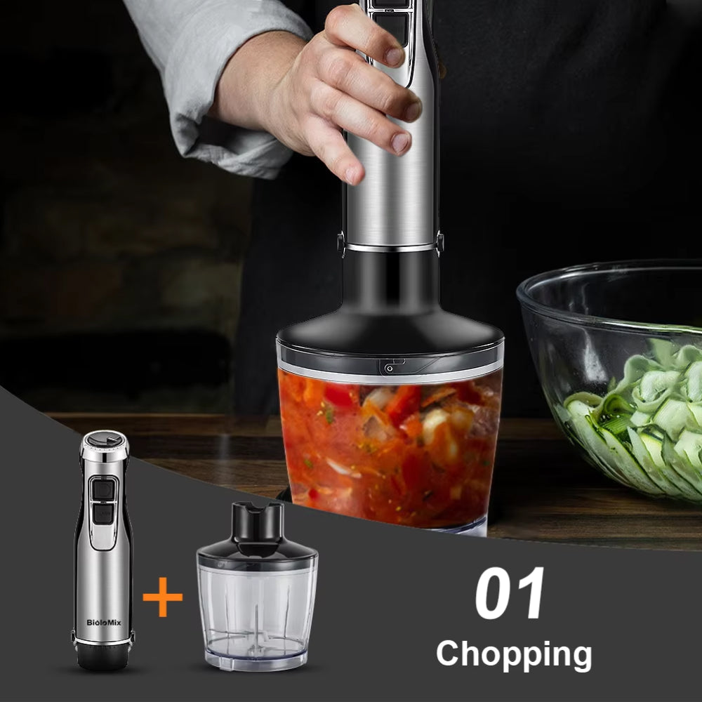 Mixeur plongeant professionnel 1200W, kit 4-en-1 avec blender, hachoir, fouet et gobelet à smoothie, noir, mixeur de cuisine - Sulvida