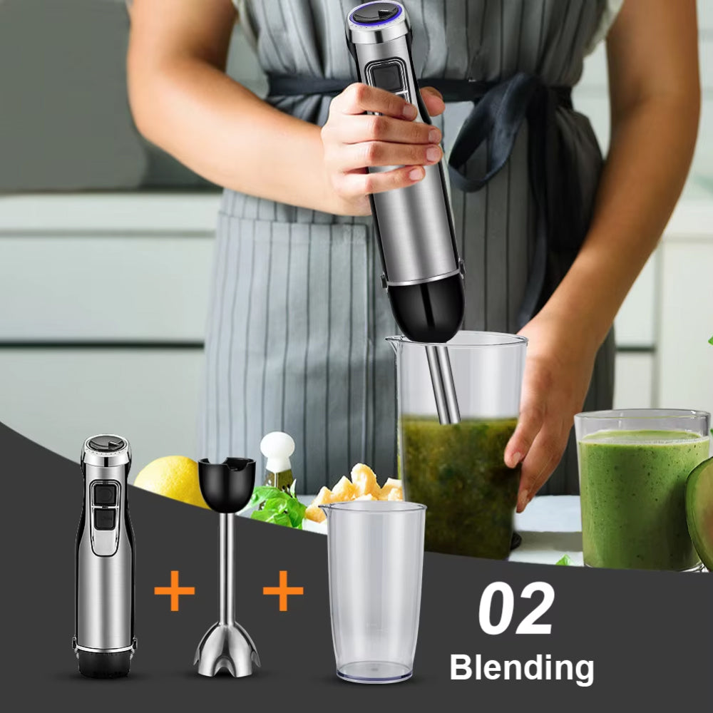 Mixeur plongeant professionnel 1200W, kit 4-en-1 avec blender, hachoir, fouet et gobelet à smoothie, noir, mixeur de cuisine - Sulvida