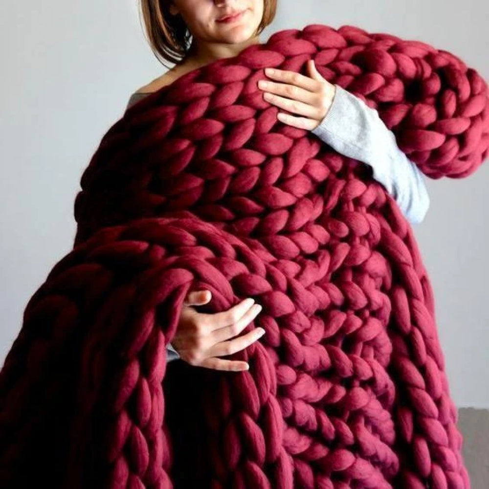 Plaid XXL en grosse maille 100x120 cm, fait main, design scandinave, pour salon et chambre | Sulvida