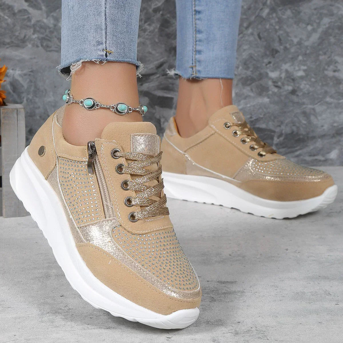 Orthopedische damessneakers met voetboogondersteuning en ruime pasvorm voor hallux valgus comfortabel grijs 40 | Sulvida