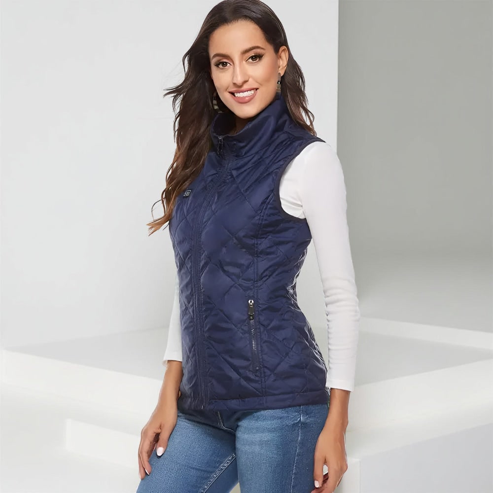 Gewatteerd elektrisch verwarmingsvest voor dames met opstaande kraag thermisch verwarmd lichtvest bodywarmer | Sulvida