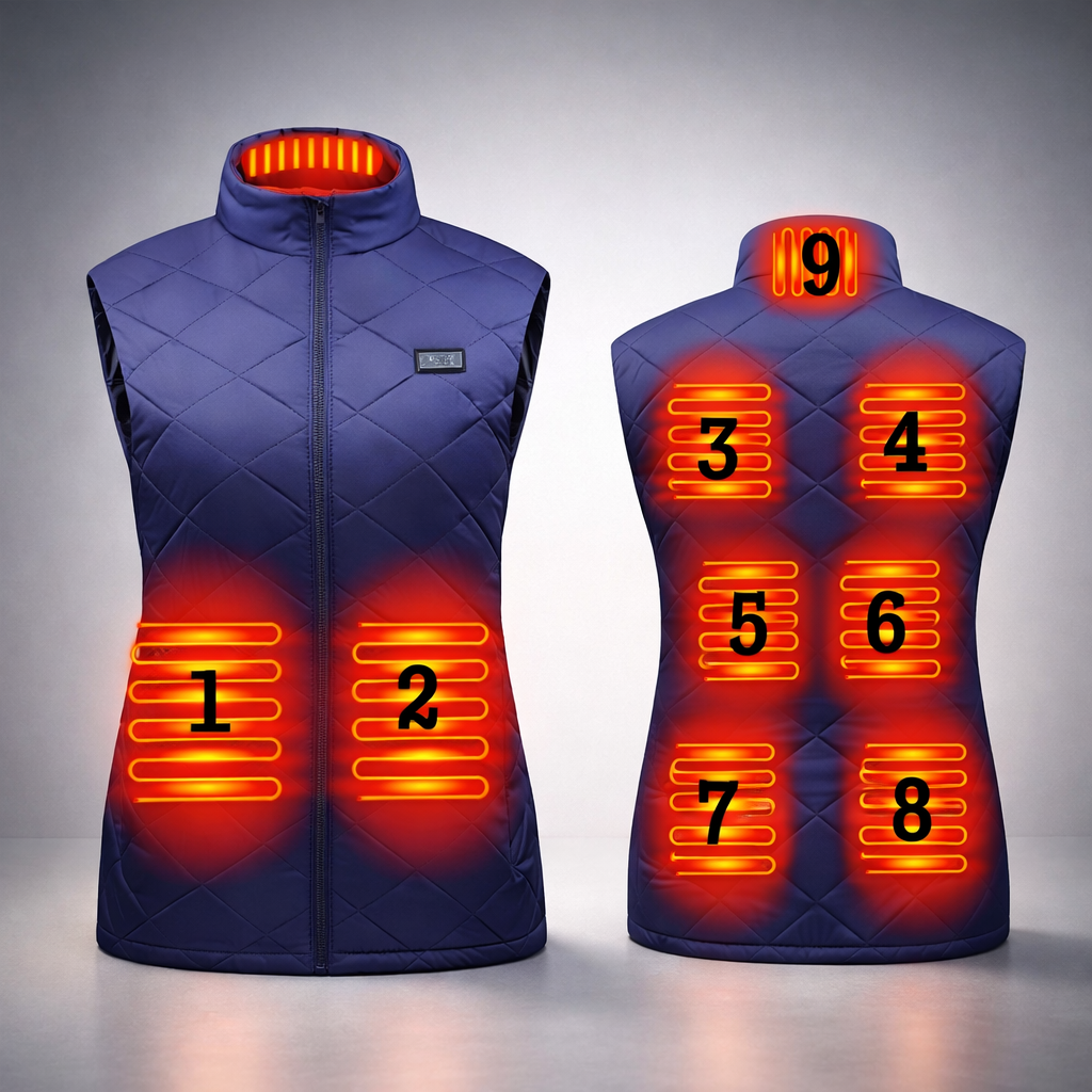 Gewatteerd elektrisch verwarmingsvest voor dames met opstaande kraag thermisch verwarmd lichtvest bodywarmer | Sulvida