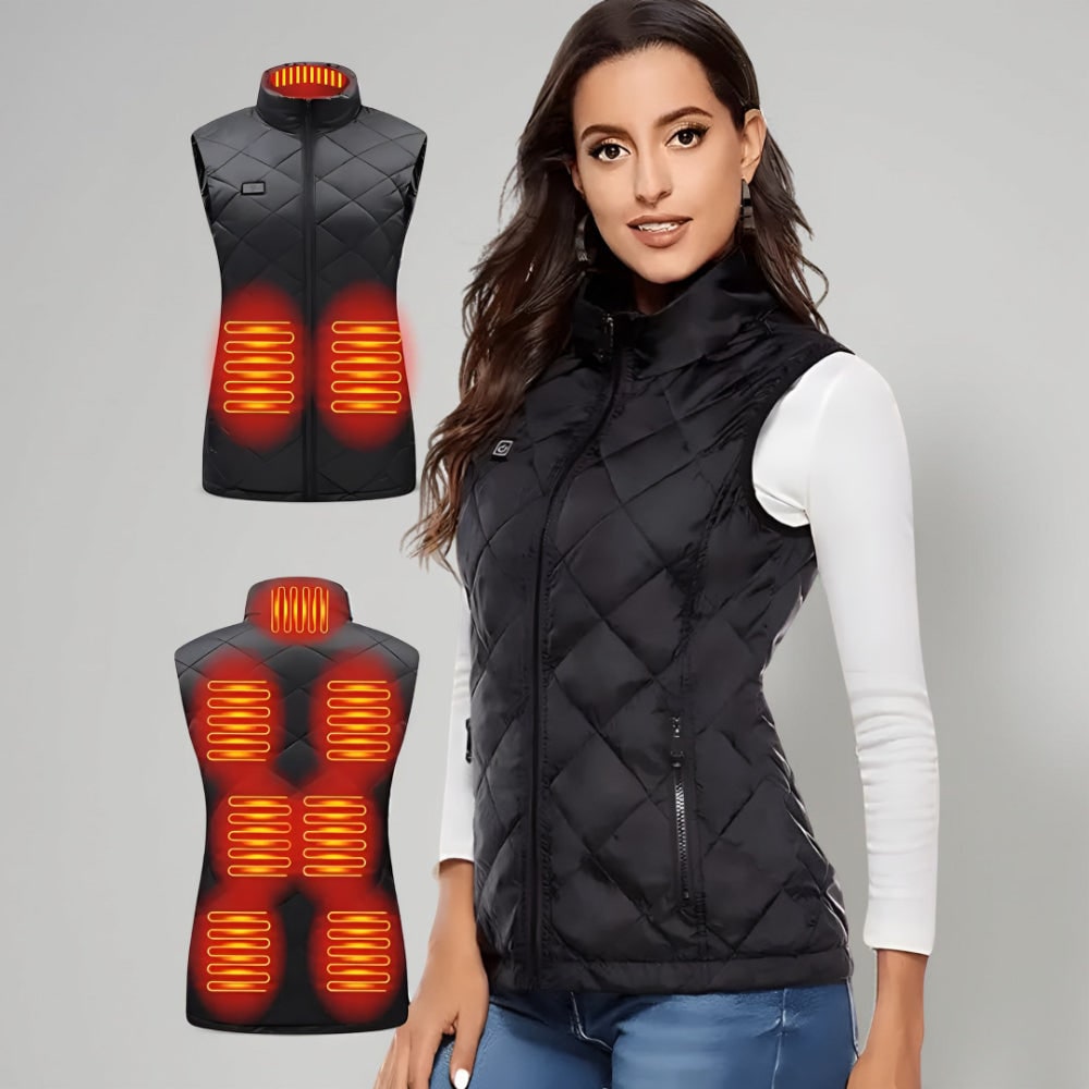 Gewatteerd elektrisch verwarmingsvest voor dames met opstaande kraag thermisch verwarmd lichtvest bodywarmer | Sulvida