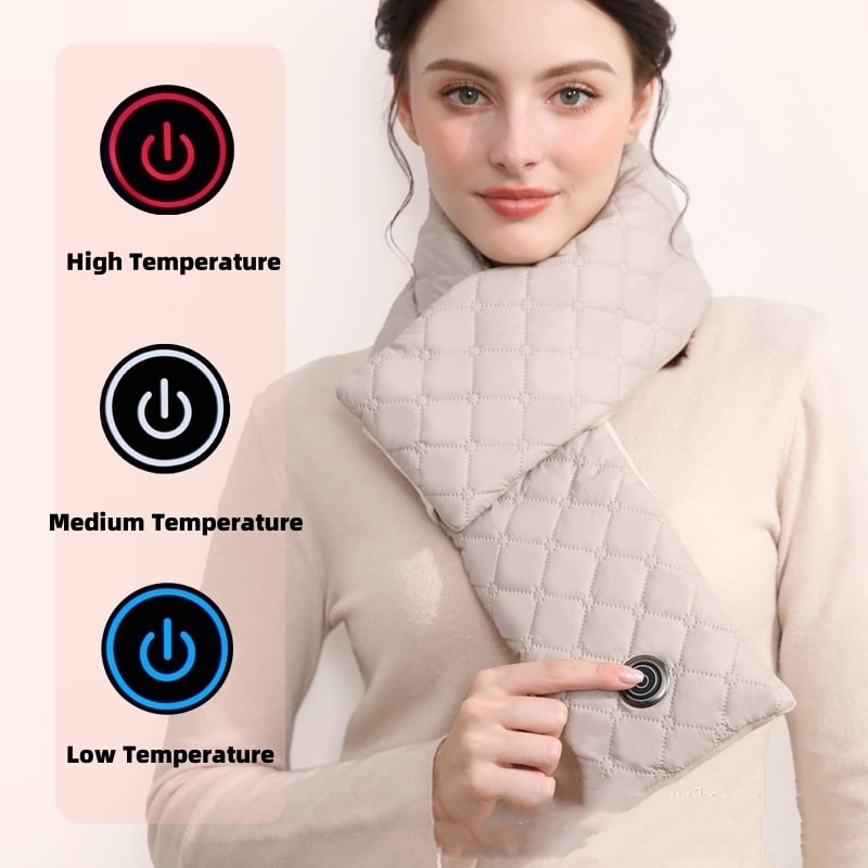Verwarmde Halssjaal Dames met 3 Temperatuurstanden Zwart & Beige Elektrische Nekwarmer Winteraccessoire | Sulvida