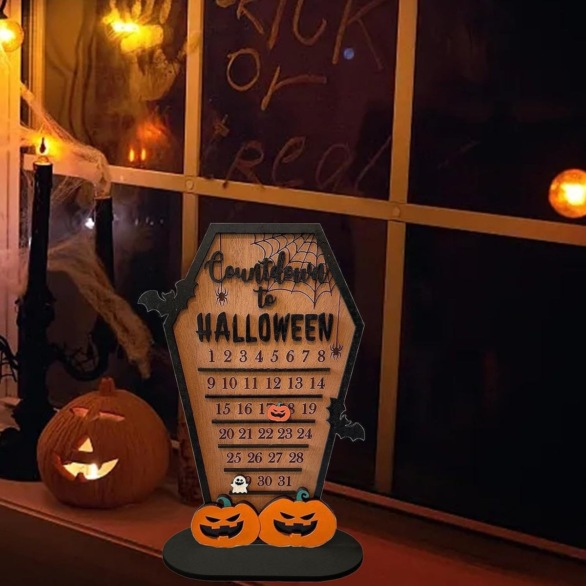 Houten Halloween Aftelmagneetbord Decoratie Tafelornament Spooky Griezelig Sfeer Thuis Seizoensfeest | Sulvida