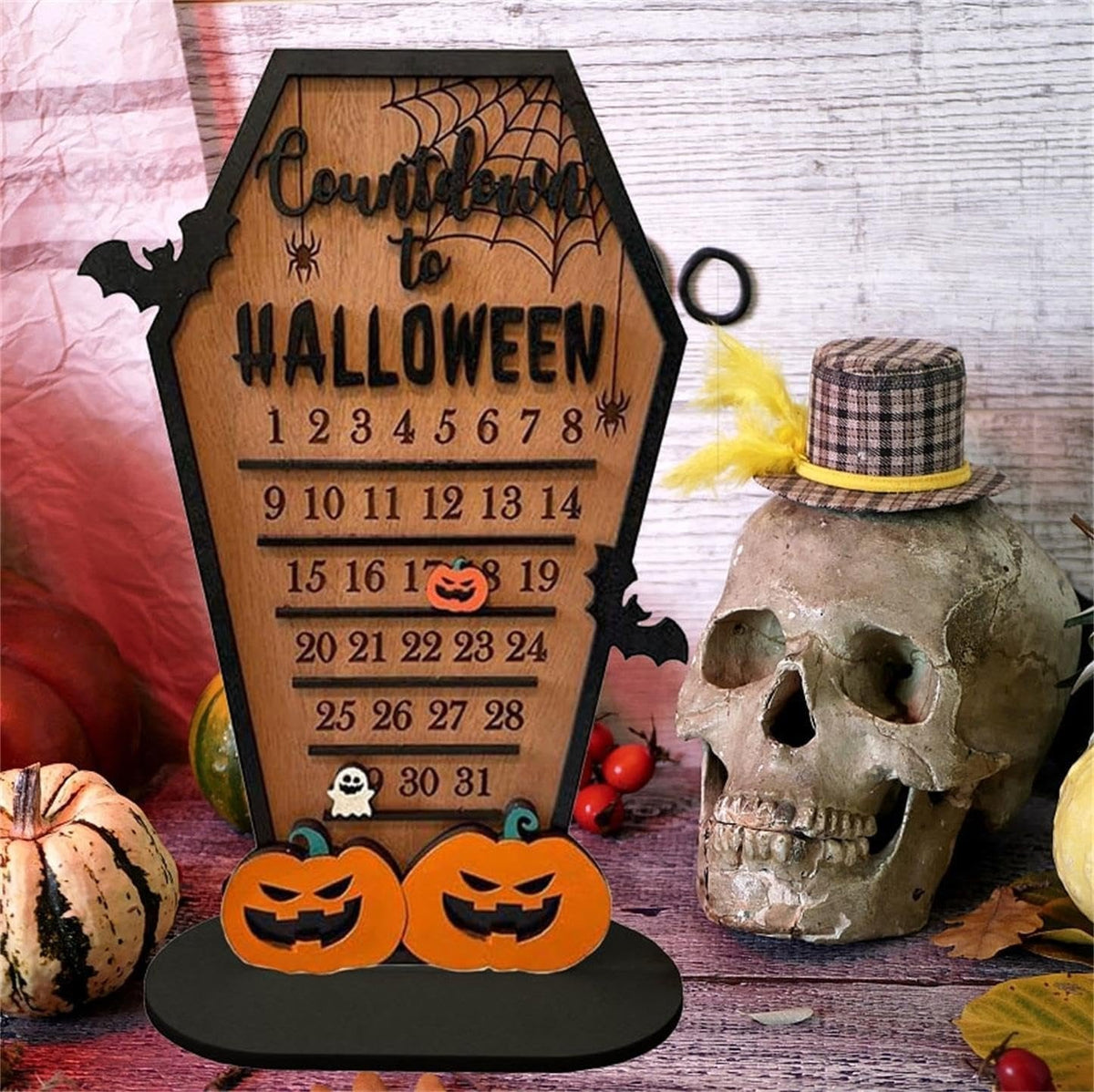 Houten Halloween Aftelmagneetbord Decoratie Tafelornament Spooky Griezelig Sfeer Thuis Seizoensfeest | Sulvida