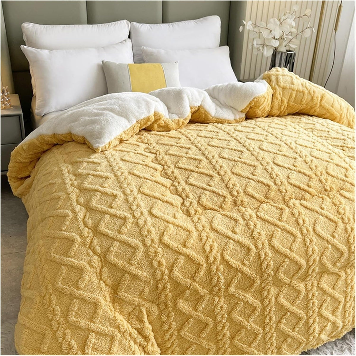 Dubbelzijdige Plaid met Sherpafleece - Gequilt Geometrisch Design - Extra Warme Deken voor Bank en Bed | Sulvida