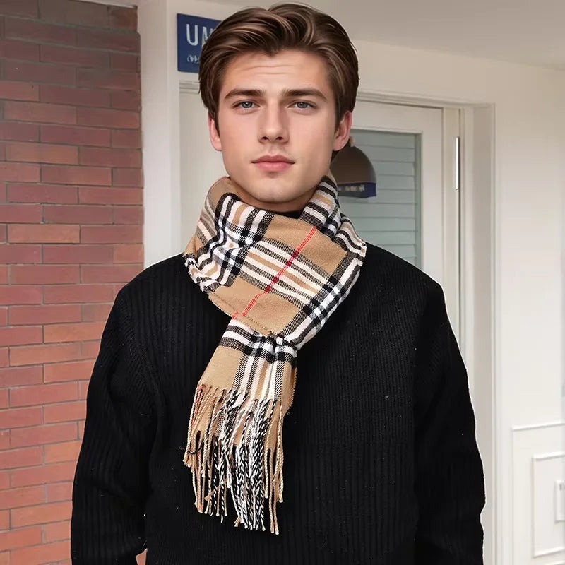 Luxe Geruite Sjaal Cashmere Winter Heren Dames – Katoenen Wintersjaal met Franjes Warm Klassiek Design | Sulvida