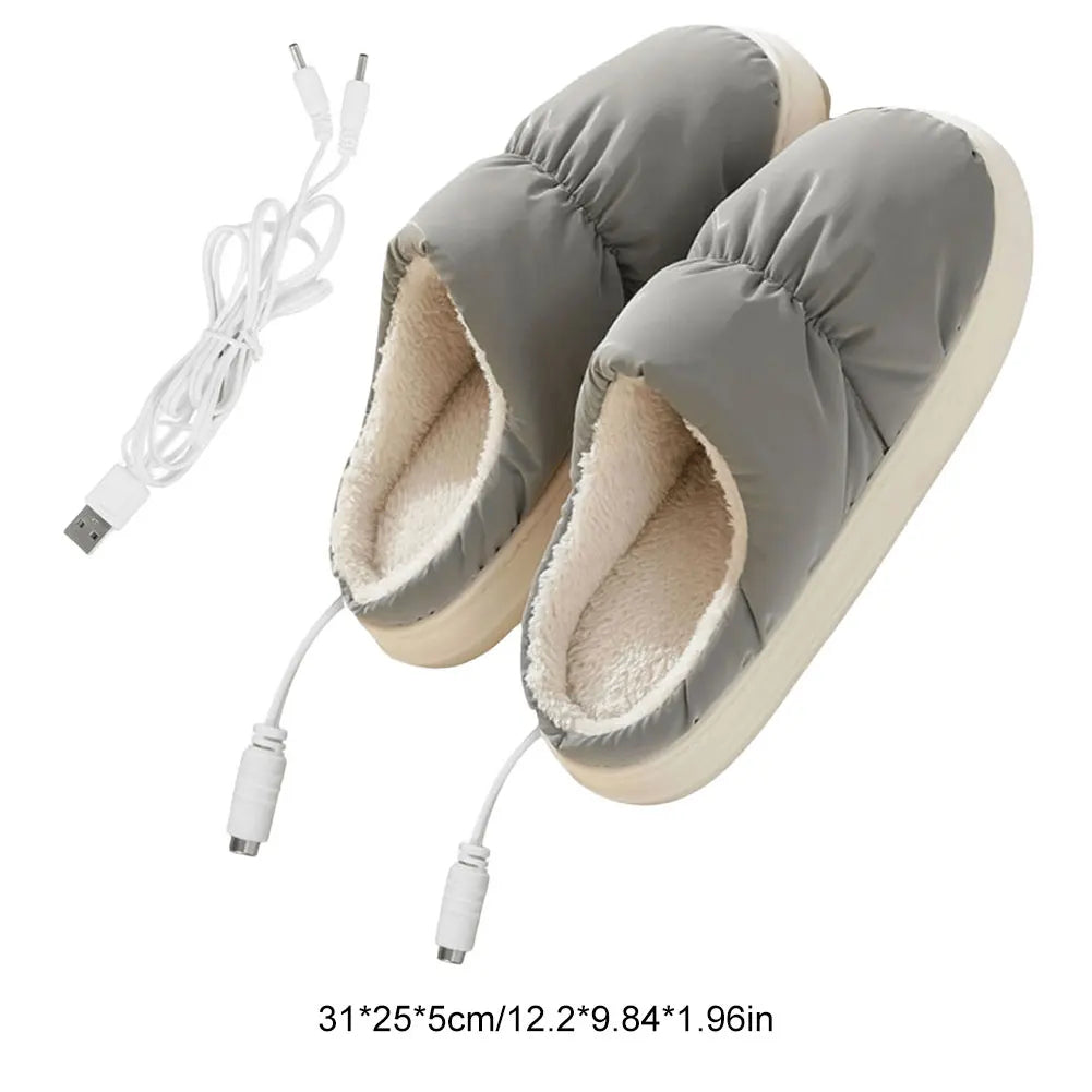 Verwarmde USB Pantoffels Elektrische Voetenwarmer Pluche Sloffen Huisschoenen Grijs Roze Rozerood Winter | Sulvida