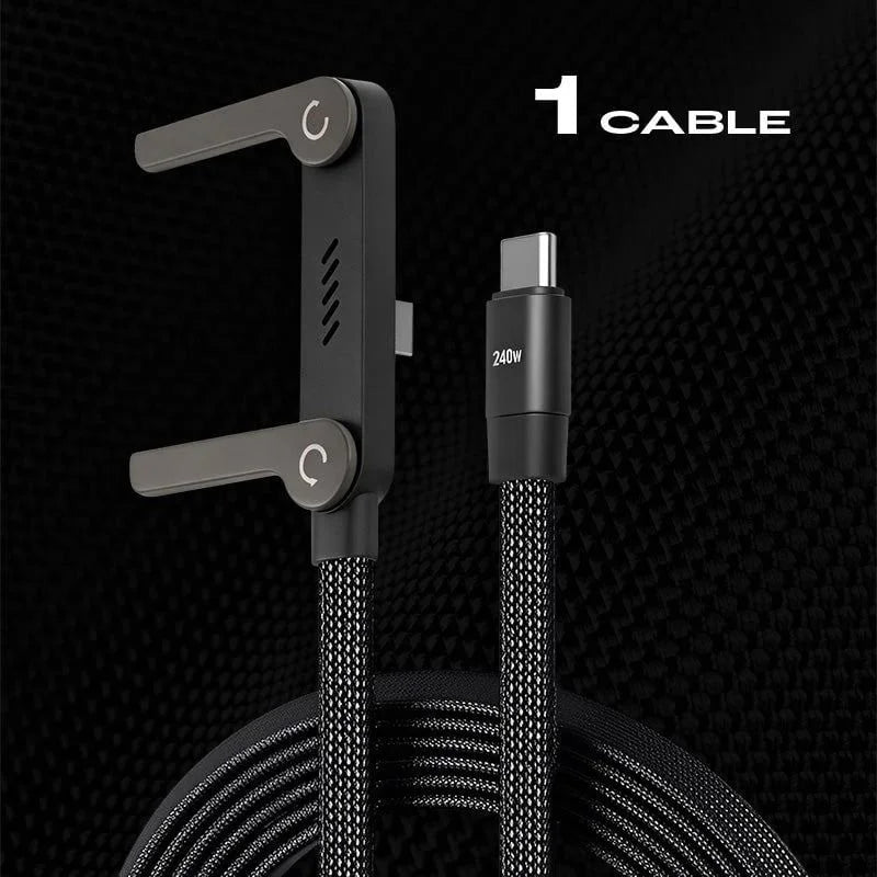 Câble de recharge USB-C 240W avec support de téléphone intégré, 1,5 mètre, charge rapide en nylon pour ordinateur portable et tablette | Sulvida