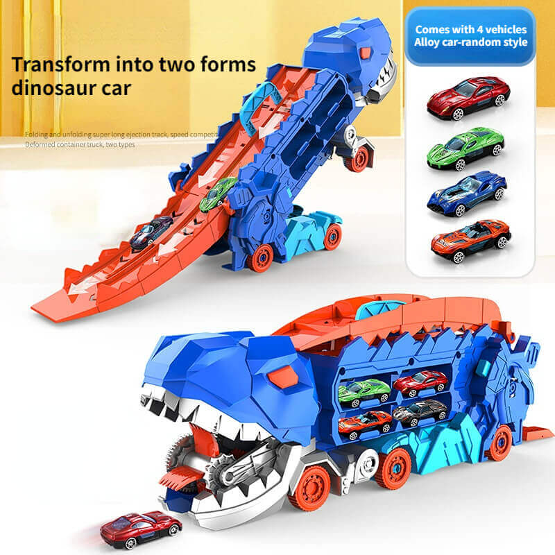 Dino Speelgoedtruck Transporter met Miniaturautos Dubbelbaansracebaan Opslag Draagbaar Speelset Kinderen | Sulvida
