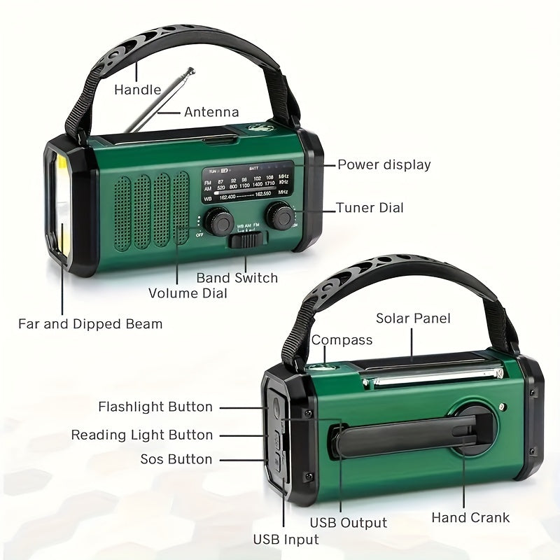 Multifunctionele Noodradio met Zonnepaneel Zaklamp en Telefoonoplader – Handslinger Weersradio voor Outdoor en Noodsituaties | Sulvida