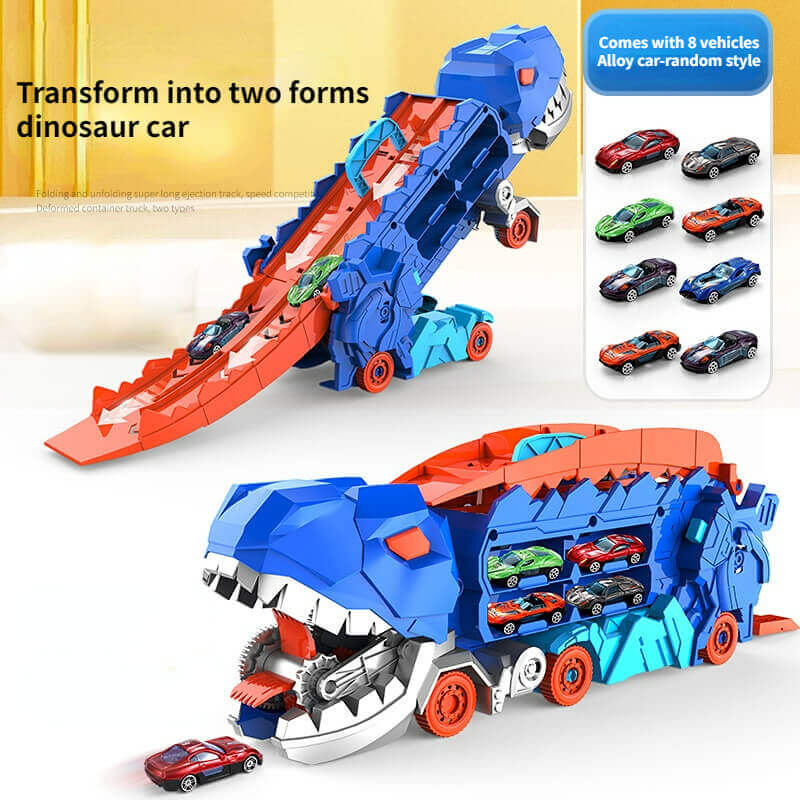 Dino Speelgoedtruck Transporter met Miniaturautos Dubbelbaansracebaan Opslag Draagbaar Speelset Kinderen | Sulvida