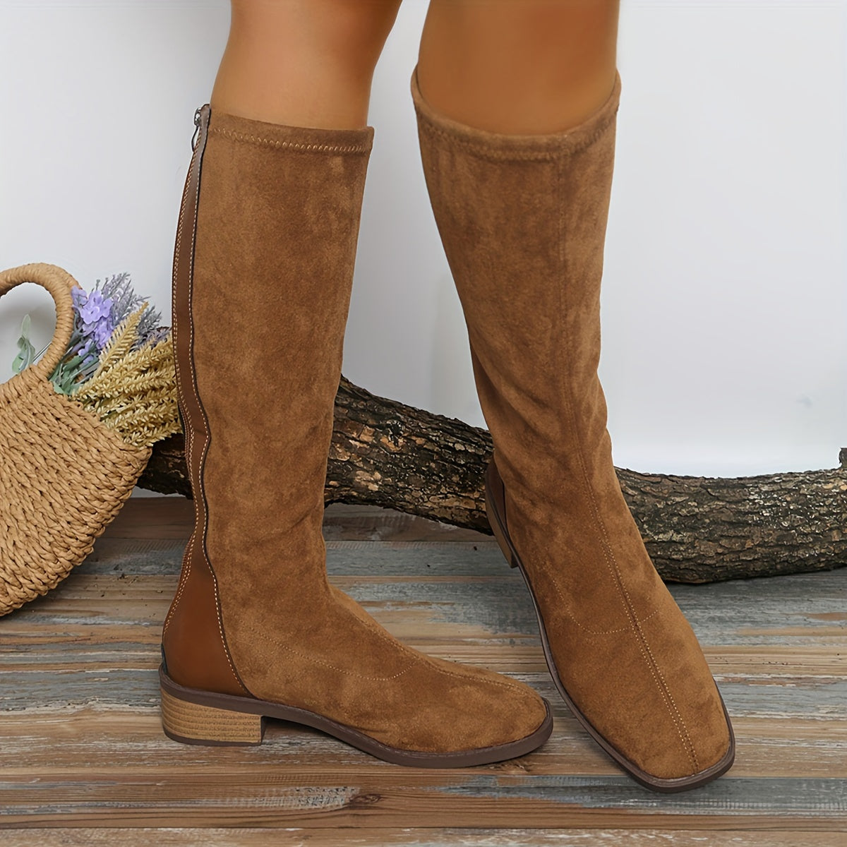 Bottes western pour femme à talon carré, similicuir, confortables et élégantes, bottes d’hiver douces et doublées, style cowboy, hauteur genou | Sulvida
