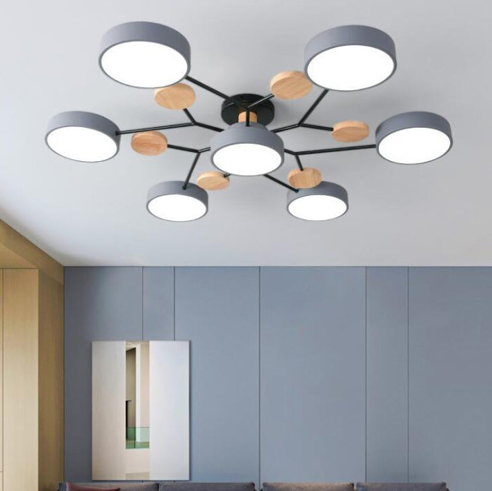 LED plafondlamp takkendesign Scandinavisch rond metaal hout wit groen grijs 89-111cm dimbaar woonkamer | Sulvida
