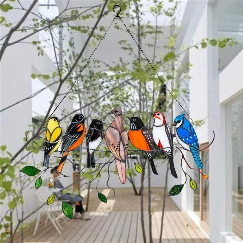 Raamdecoratie Metalen Vogels Suncatcher Veelkleurig Hangornament 20,5×10,5cm Wanddecoratie voor Tuin | Sulvida
