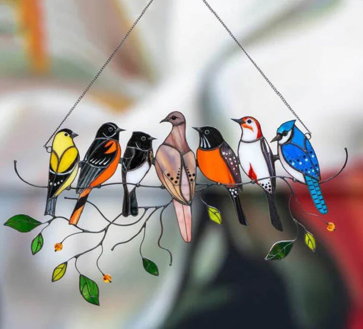 Raamdecoratie Metalen Vogels Suncatcher Veelkleurig Hangornament 20,5×10,5cm Wanddecoratie voor Tuin | Sulvida