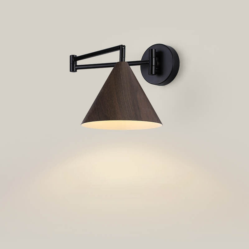 Verstelbare wandlamp met houtkleur metalen kap Scandinavisch design slaapkamer woonkamer modern leeslamp | Sulvida