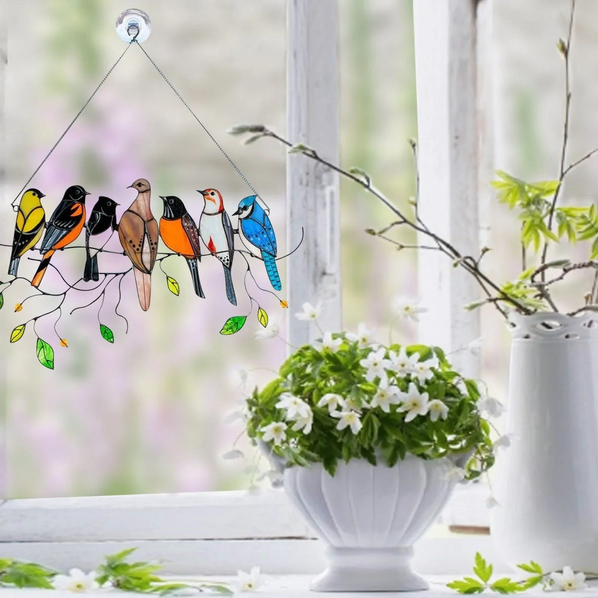 Raamdecoratie Metalen Vogels Suncatcher Veelkleurig Hangornament 20,5×10,5cm Wanddecoratie voor Tuin | Sulvida