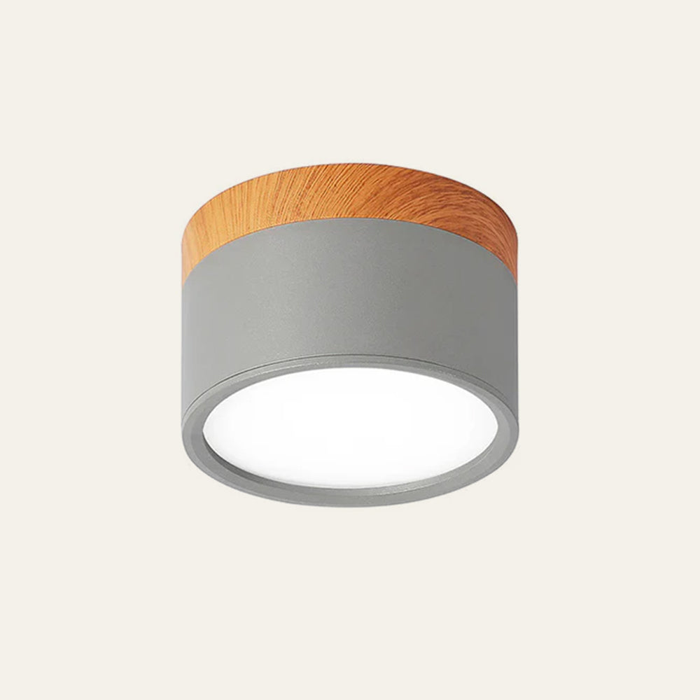 Compacte plafondspot aluminium hout rond warm wit LED verlichting hal woonkamer eetkamer modern Scandinavisch | Sulvida