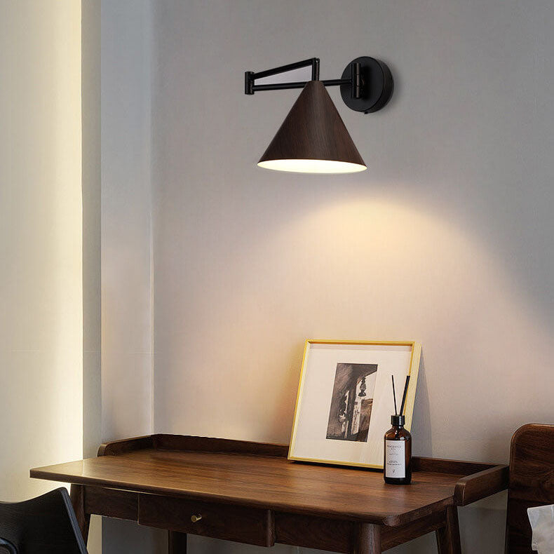 Verstelbare wandlamp met houtkleur metalen kap Scandinavisch design slaapkamer woonkamer modern leeslamp | Sulvida