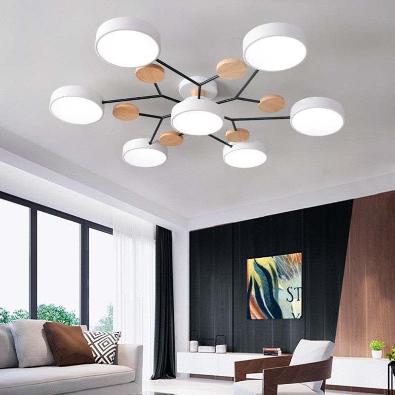 LED plafondlamp takkendesign Scandinavisch rond metaal hout wit groen grijs 89-111cm dimbaar woonkamer | Sulvida