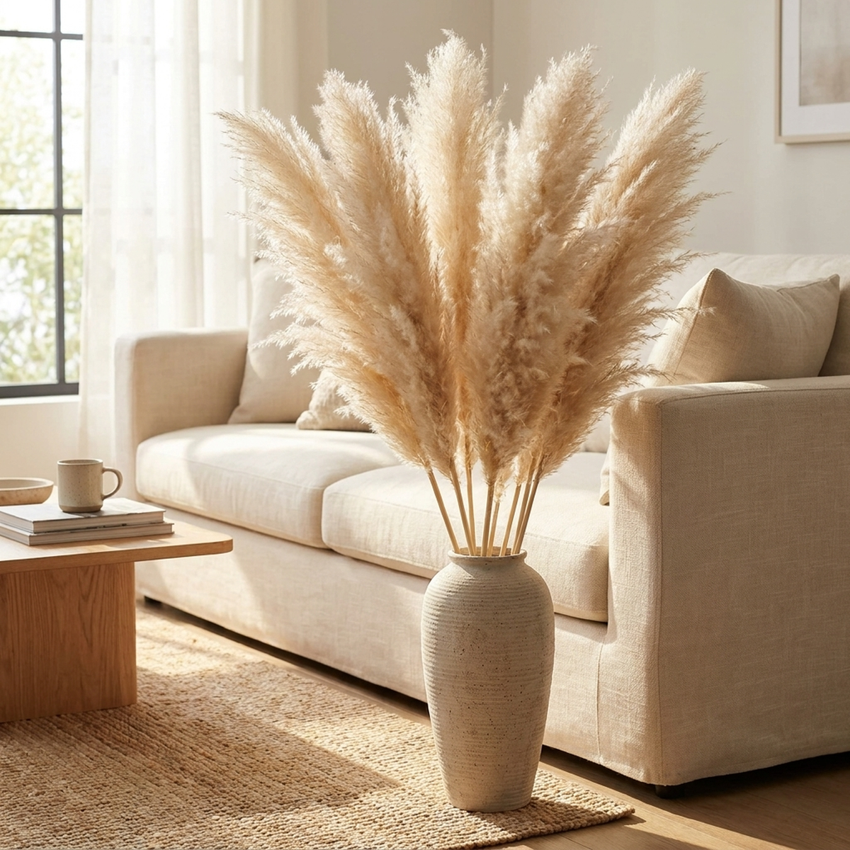 Kunsttakken Pampasgras 65cm Naturel Wit Beige Roze Droogbloemen Vaas Decoratie Boho Stijl Woonkamer Interieur | Sulvida