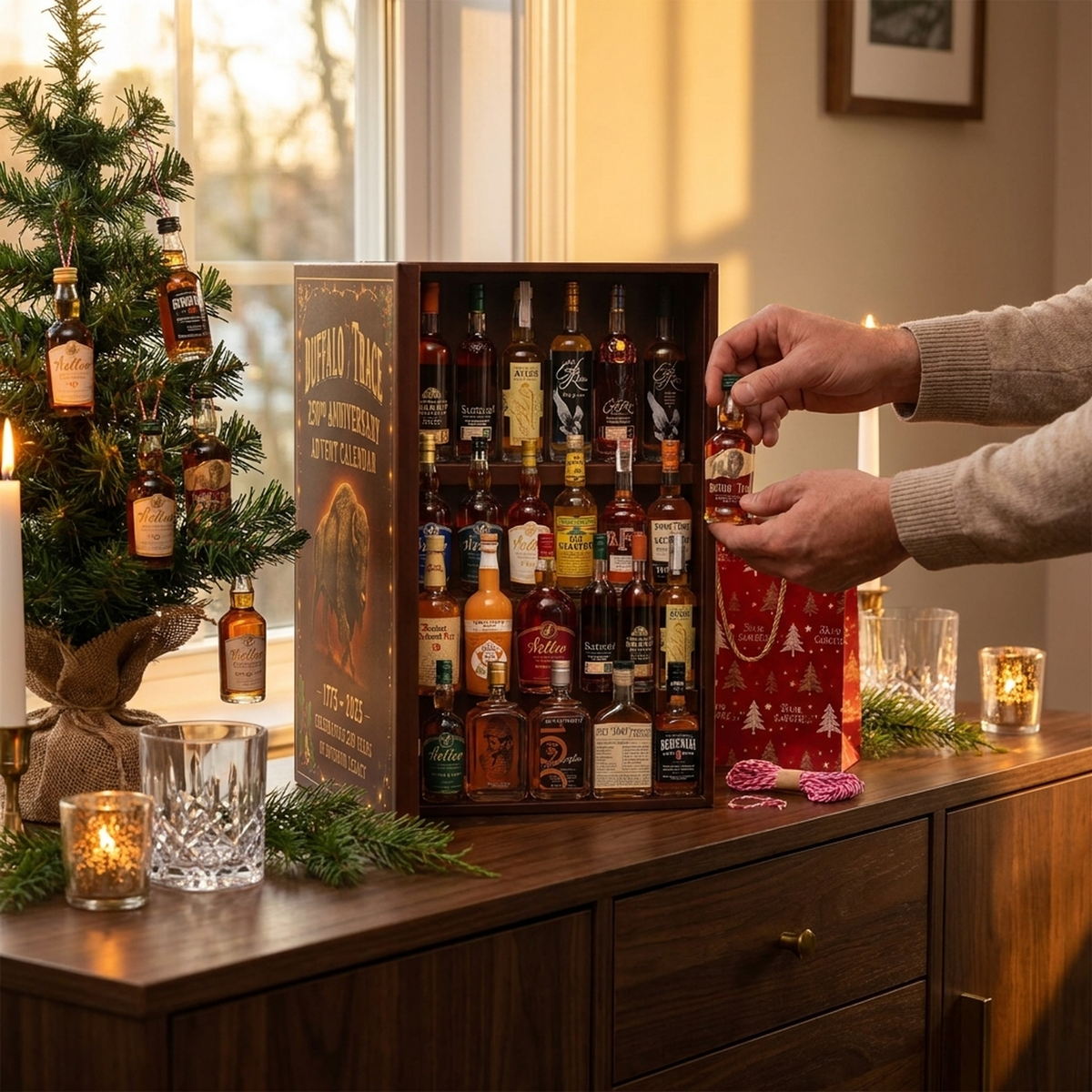 Whiskey Adventskalender met 24 Miniatuur Flesjes Exclusieve Kerstboom Decoratie Cadeau voor Feestdagen | Sulvida