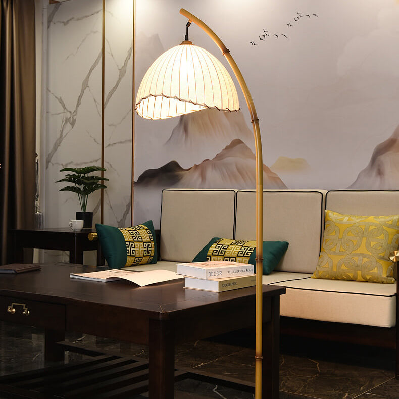 Vloerlamp Bamboe Stijl Zwart Wit Stoffen Kap Sfeervol Woonkamer Slaapkamer Hal E26 160cm Modern Interieur | Sulvida