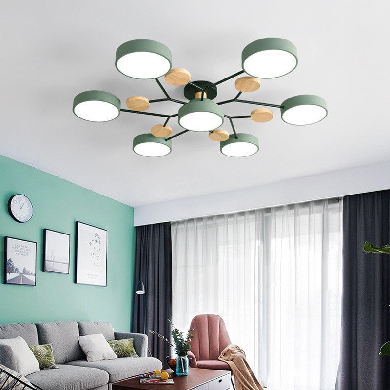 LED plafondlamp takkendesign Scandinavisch rond metaal hout wit groen grijs 89-111cm dimbaar woonkamer | Sulvida