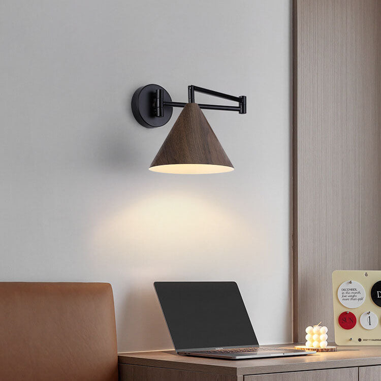 Verstelbare wandlamp met houtkleur metalen kap Scandinavisch design slaapkamer woonkamer modern leeslamp | Sulvida