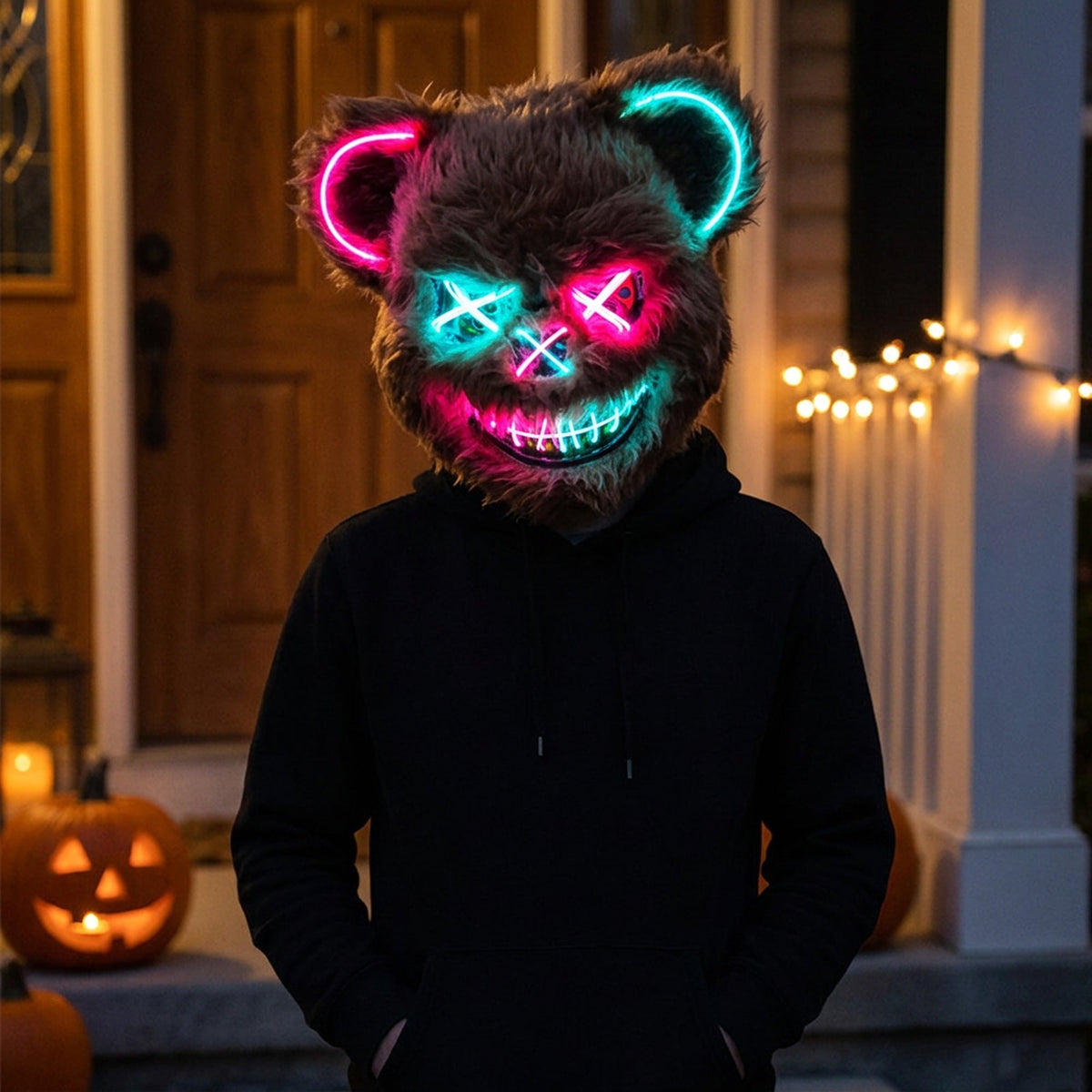 Verlicht Pluche Horrormasker Beer of Konijn met Neon Draad voor Feesten en Halloween Verkleedkleding | Sulvida