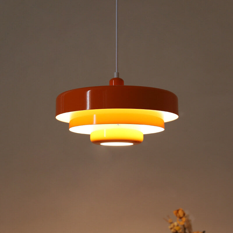 Metalen hanglamp meerlaags rond vintage design oranje groen wit voor woonkamer eetkamer hal slaapkamer | Sulvida