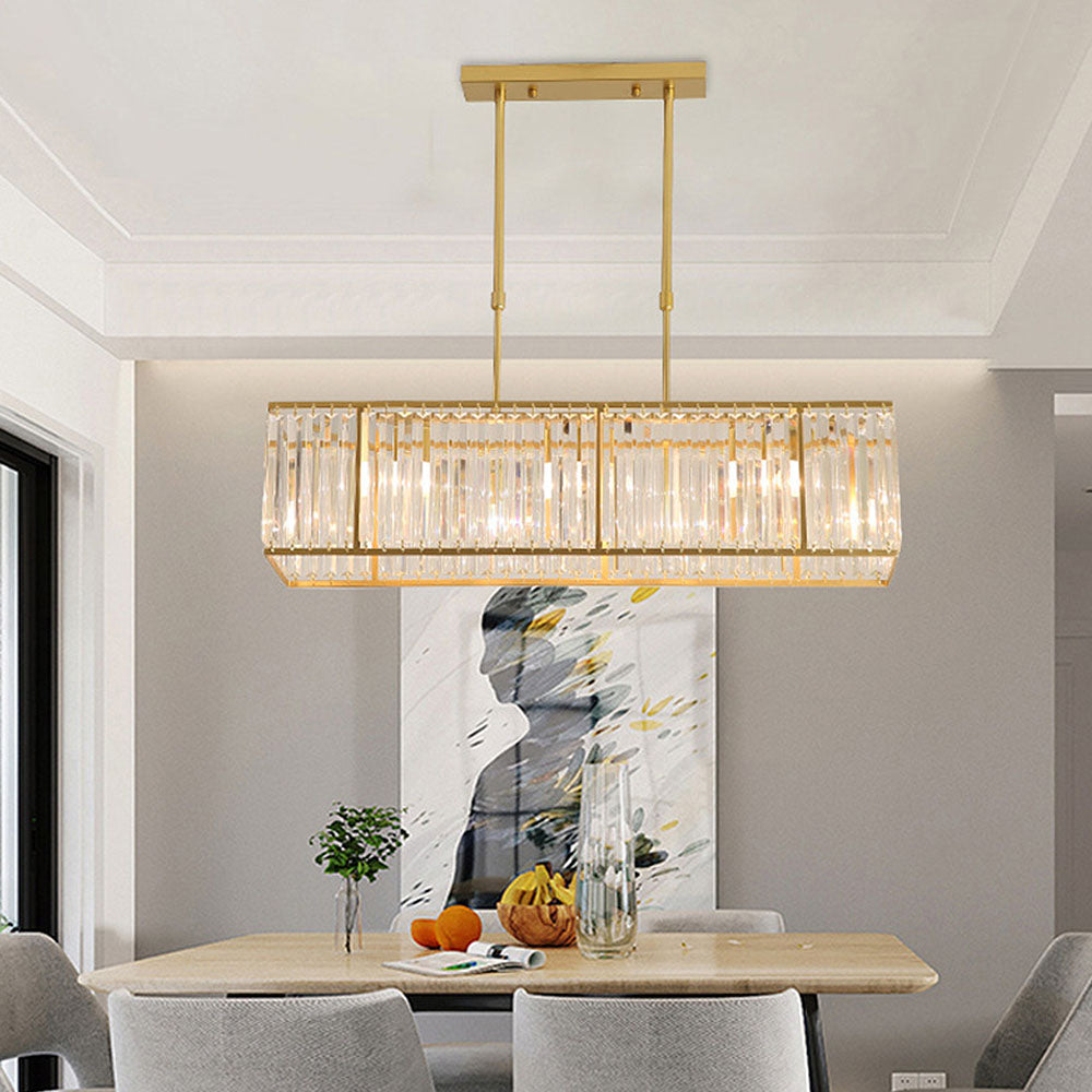 Kristallen Kroonluchter Rechthoekig met E14 Fitting Zwart Goud Eetkamer Keukeneiland Hanglamp Modern | Sulvida
