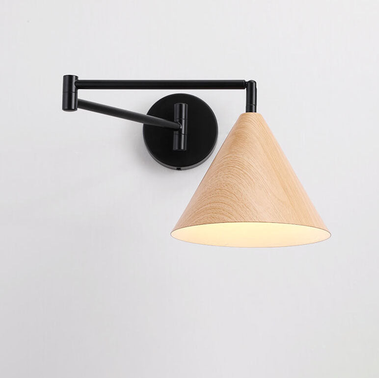 Verstelbare wandlamp met houtkleur metalen kap Scandinavisch design slaapkamer woonkamer modern leeslamp | Sulvida