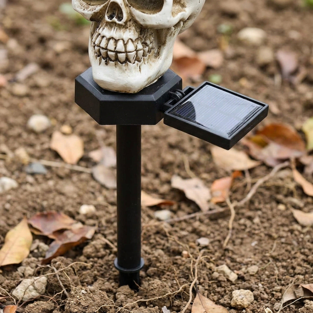 Solar Doodshoofd Tuinverlichting met Raaf Zwart Wit Halloween Decoratie Padverlichting LED Tuin Sfeer | Sulvida