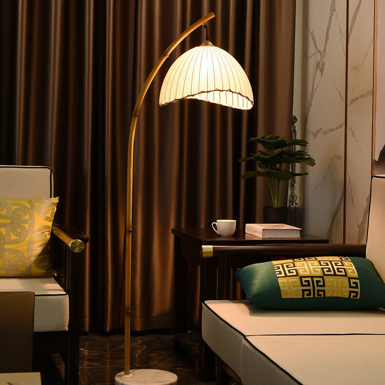 Vloerlamp Bamboe Stijl Zwart Wit Stoffen Kap Sfeervol Woonkamer Slaapkamer Hal E26 160cm Modern Interieur | Sulvida