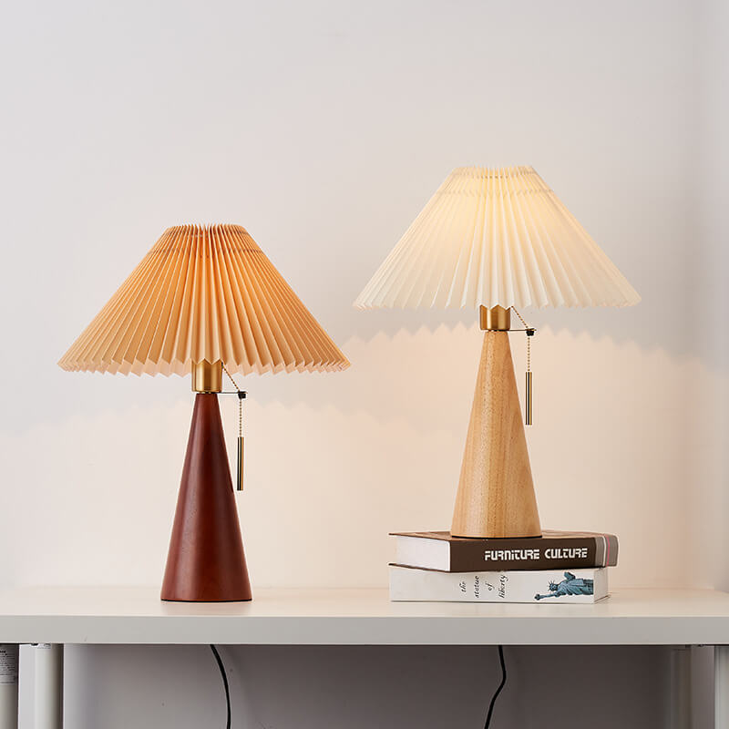 Japanse Tafellamp Hout met Plissékap Vintage LED E26 35×48cm Sfeerlicht Woonkamer Slaapkamer Nachtkastje | Sulvida