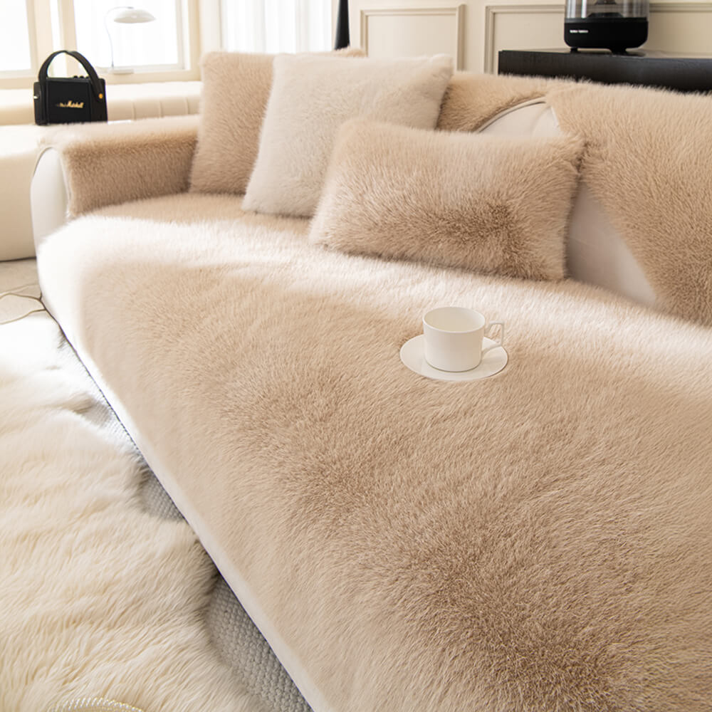 Bankbeschermer Hoogpolig Kunstbont Antislip Crème Beige Groen Grijs Zwart Roze Warm Zacht Meubelbescherming | Sulvida