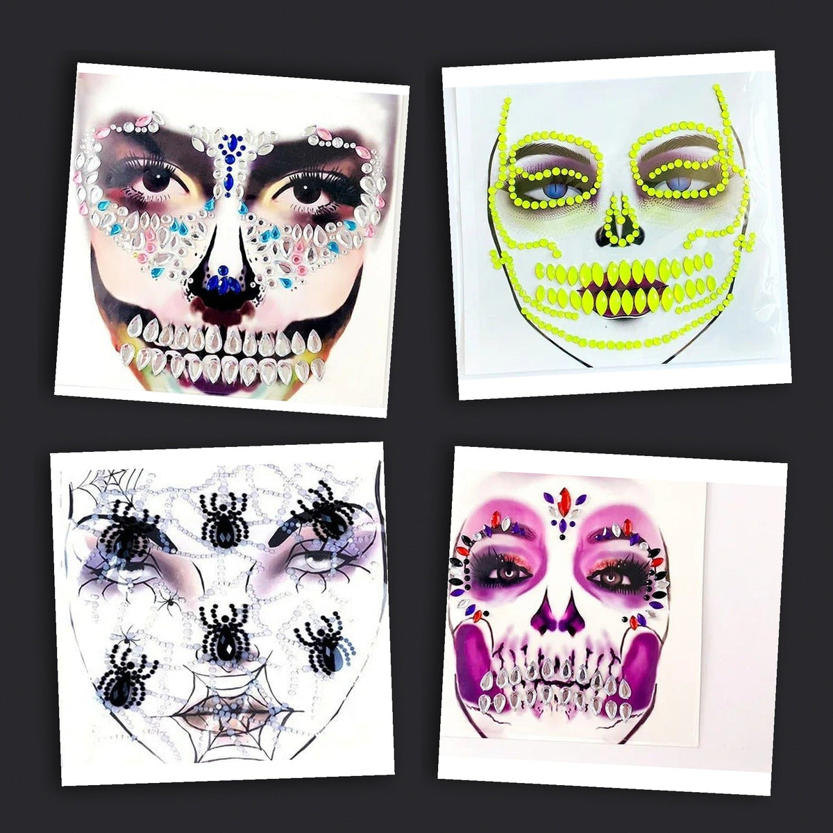 Gezichtsjuwelen Acryl Strass voor Halloween – Zelfklevende Edelsteentjes Gezicht Complete Set Party Make-up | Sulvida