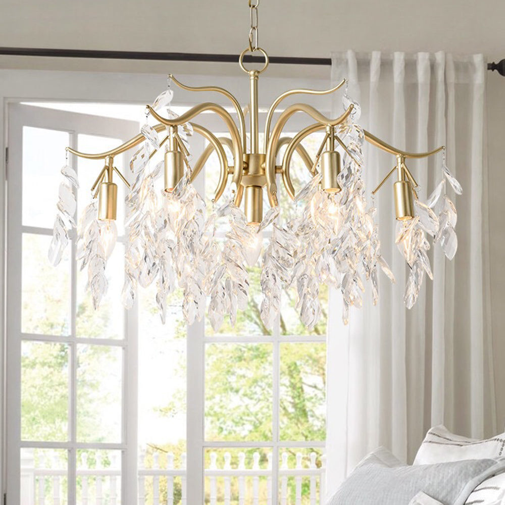 Kristallen Hanglamp Bloemvorm LED Verlichting Eetkamer Modern Luxe Kroonluchter Zwart Goud Design Woonkamer | Sulvida