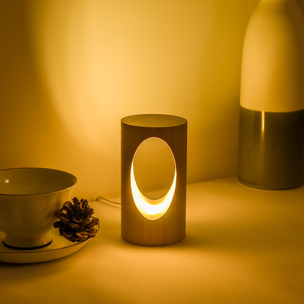 Japanse Houten Tafellamp Rechthoekig LED USB Nachtlampje Warm Licht Massief Hout 3000K Sfeerlamp Slaapkamer | Sulvida