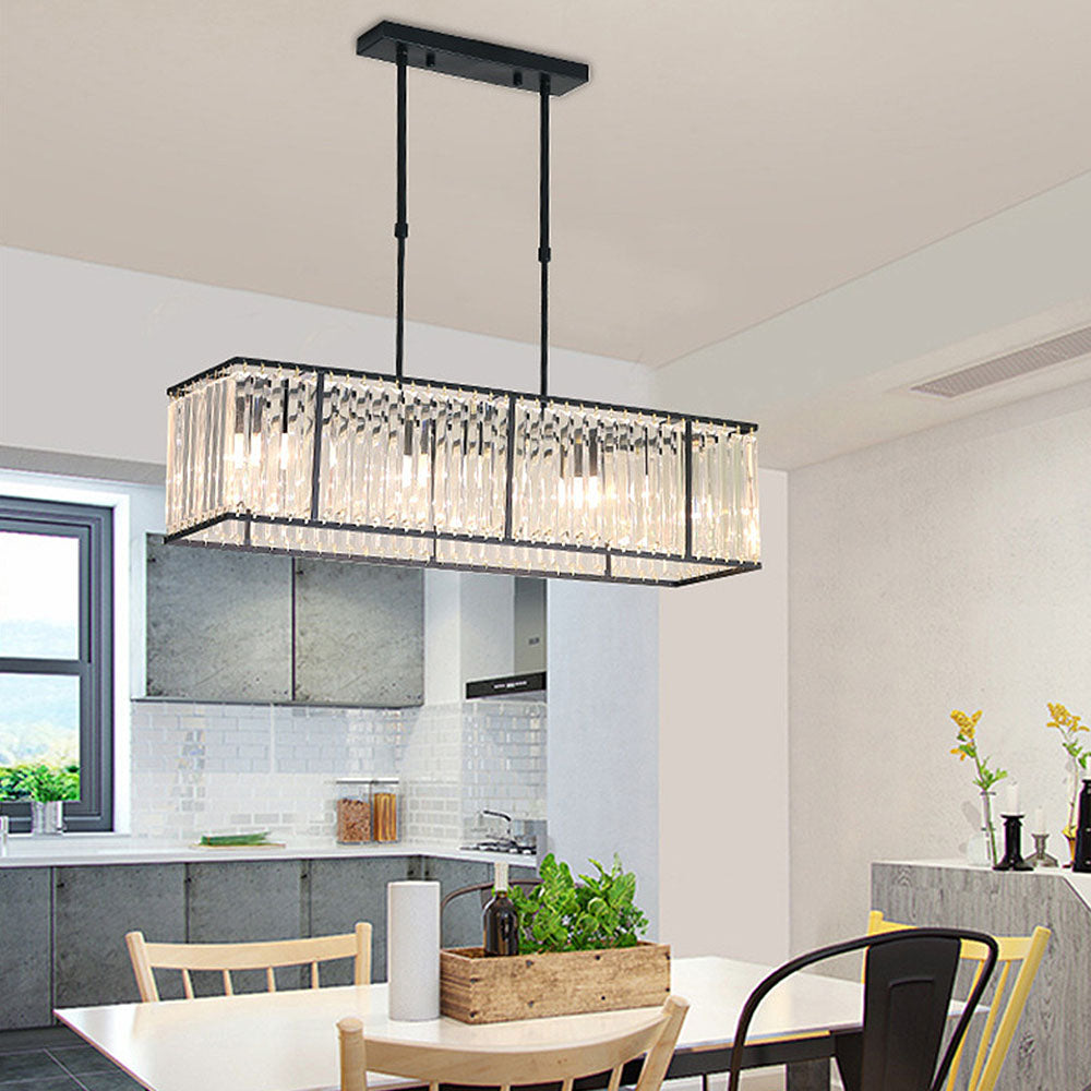Kristallen Kroonluchter Rechthoekig met E14 Fitting Zwart Goud Eetkamer Keukeneiland Hanglamp Modern | Sulvida