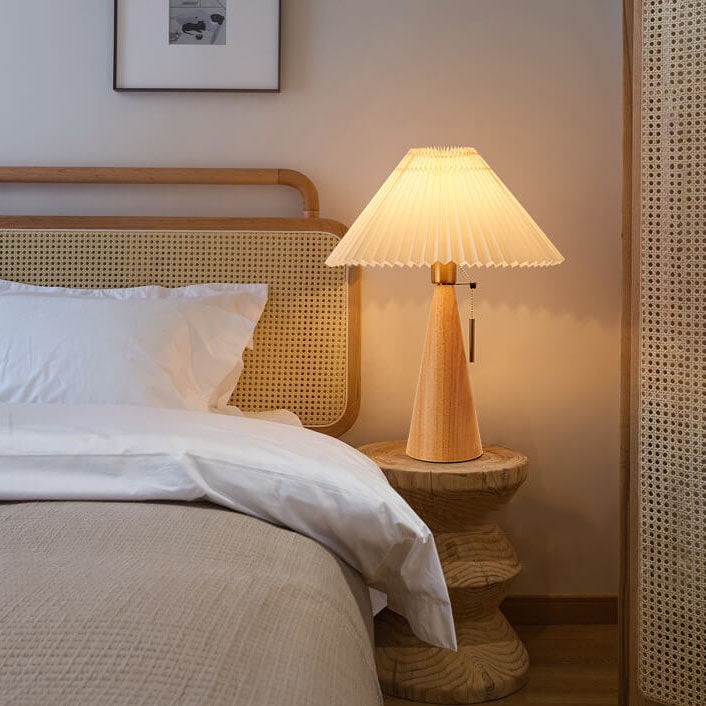 Japanse Tafellamp Hout met Plissékap Vintage LED E26 35×48cm Sfeerlicht Woonkamer Slaapkamer Nachtkastje | Sulvida