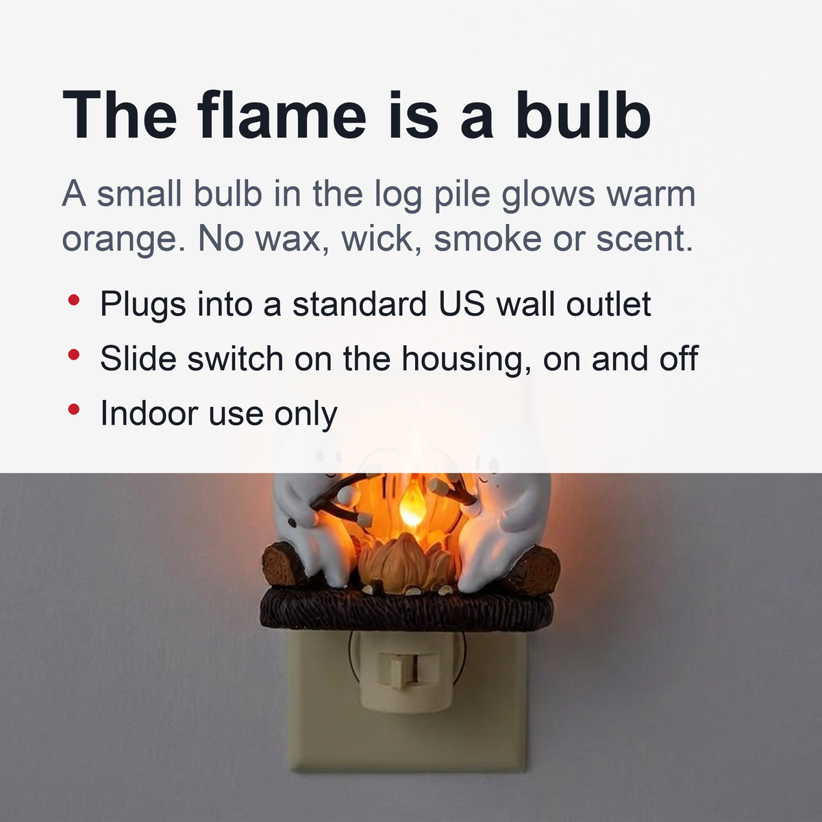 Spook Kampvuur Nachtlampje met Flikkerende Vlam - 120V Wandcontact Decoratieverlichting voor Gang Slaapkamer | Sulvida