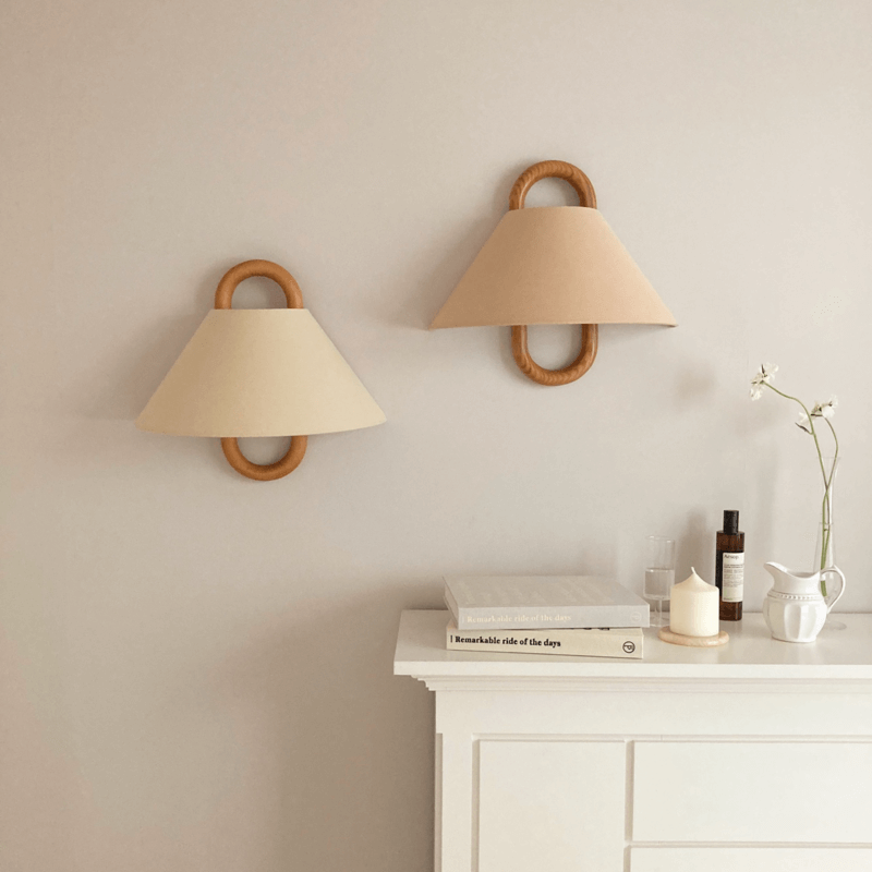 Wandlamp Massief Hout Halfronde Stoffen Kap Woonkamer Slaapkamer Sfeerverlichting Modern Design Warm Licht | Sulvida