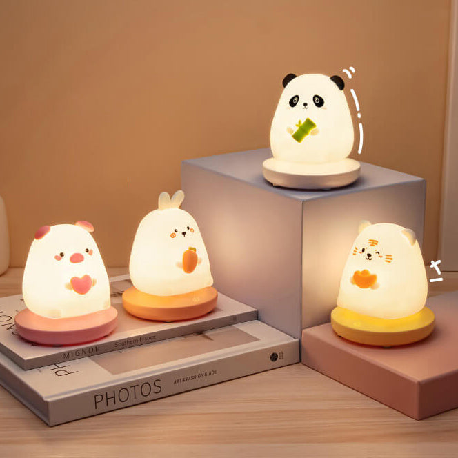 LED Nachtlampje Dierenfiguur Siliconen | Tijger Konijn Panda Varken Touch Bediening Soft Glow Kinderkamer Cadeau | Sulvida